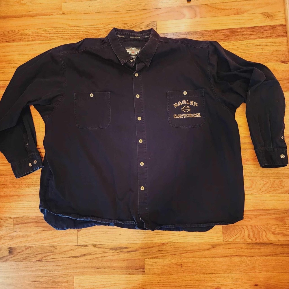 Harley Davidson Long Sleeve Button Down Heavy Cotton Embroidered Back Shirt 5XL